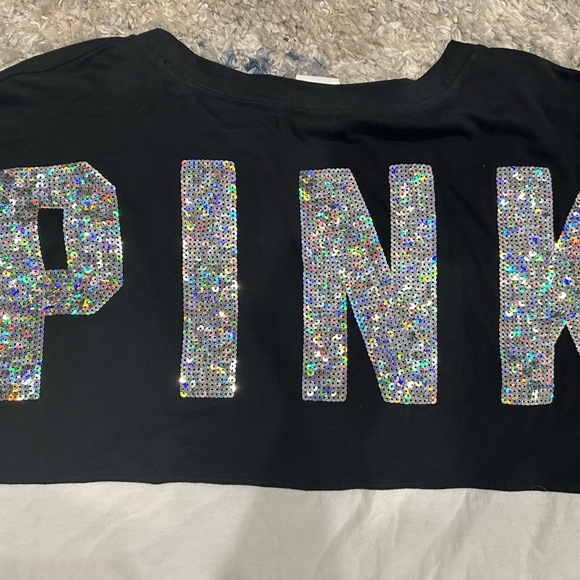 PINK Victoria's Secret Pink Bling Long Sleeve Black and White Tee - Picture 8 of 8